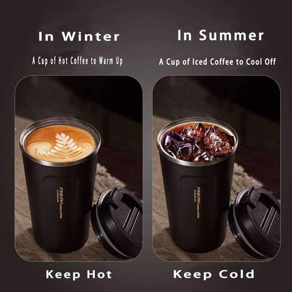 17OZ Stainless Steel Coffee Travel Mug, Double Walled Insulated Vacuum Tumbler Cup, Powder Coated Thermal with Lid for Hot and Cold Coffee Tea