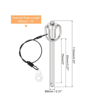 UXCELL 1 Pcs Quick Release Pin, 5/16" x 3" (Dia. x L), Silver, 304 Stainless Steel