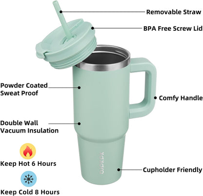 BJPKPK Insulated Tumblers With Handle And Straw 30 oz Stainless Steel Tumbler Cups With Lid,Pistachio Green
