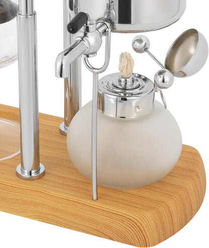 Belgian Syphon Coffee Maker, Belgian Belgium Royal Family Balance Syphon Siphon Coffee Maker Vacuum Brewing System w/Measuring Cup & lcohol Burne, Sliver