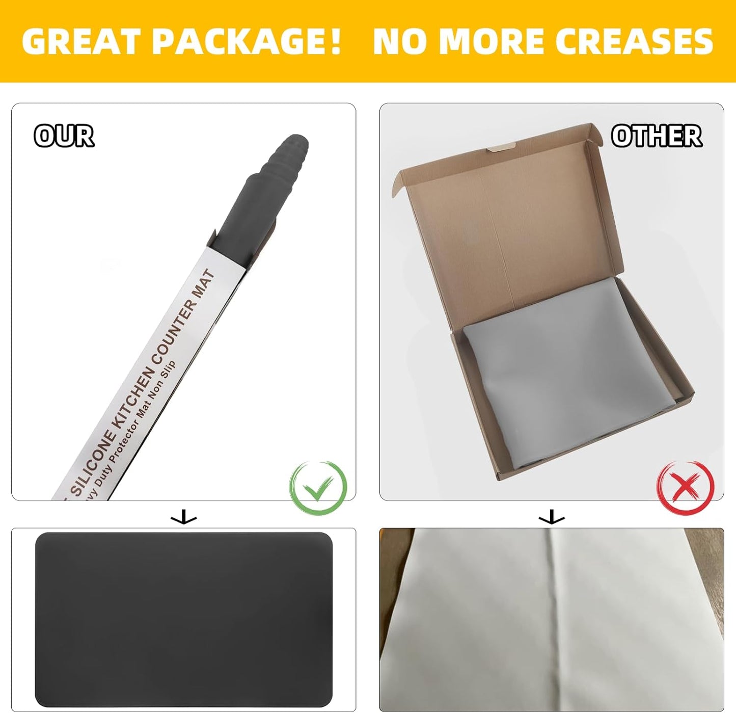 KVK 43.3×25.6in Silicone Mats for Kitchen Counter - Extra Large Silicone Mat Heat Resistant - Glossy Bottom Non Slip - Universal Painting Craft Resin Mat Table Countertop Protector, Dark Grey