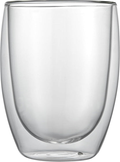 Restaurantware-Forma Professional 11.8 Ounce Double Wall Coffee Cups, 2 Insulated Latte Glasses - Dishwashable, Reusable, Clear Glass Beverage Cups, Freezable, For Hot Or Cold Beverages
