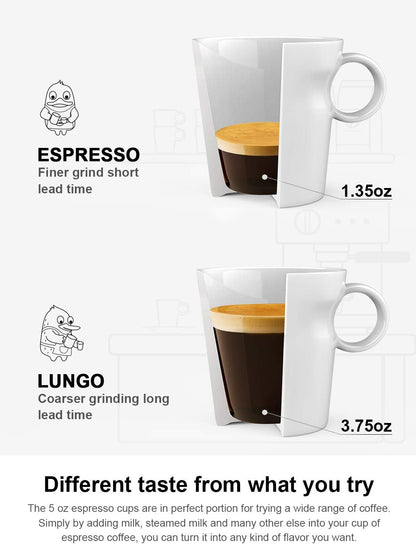 LE TAUCI 5 oz Espresso Mugs, Ceramic Small Stackable Coffee Cups, Designed for Double Shots of Espresso, Lungo and Tea, Perfect for Coffee Machine and Maker, Set of 4, White