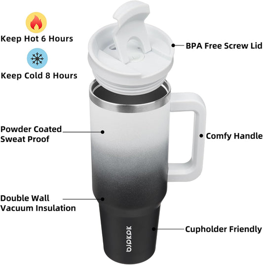 BJPKPK Insulated Tumblers With Handle And Straw 40 oz Stainless Steel Tumbler Cups With Lid,Day And Night