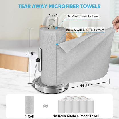 AIDEA Microfiber Cleaning Cloth Roll, 50PK, Paper Towels Reusable Grey Tear Away Towels, Washable Shop Rags, Microfiber Towels for Cars, Lint Free Rags for House, Kitchen, Window,11.5"×11.5"