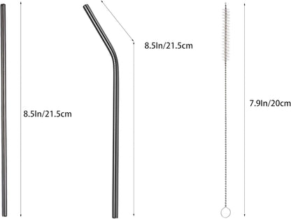 10 Pcs Stainless Steel Straws, Reusable Drinking Straws, 5 Straight + 5 Bent Metal Straws Set With 2 Pcs Cleaning Brushes (Black, 8.5 Inch)