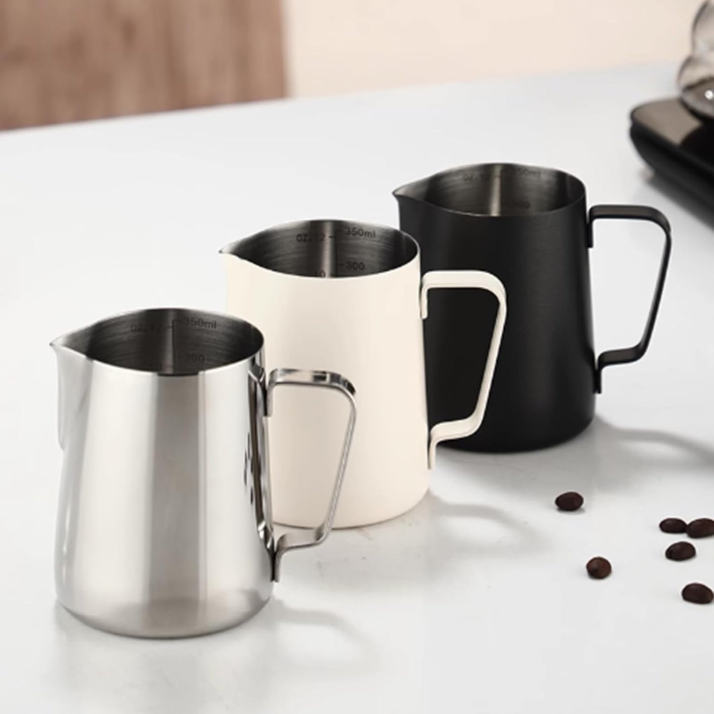 Milk Frothing Pitcher, Milk Frothing Pitcher Used by Professional Baristas to Make Latte, Cappuccino and Espresso, 350ml (12oz Silver)