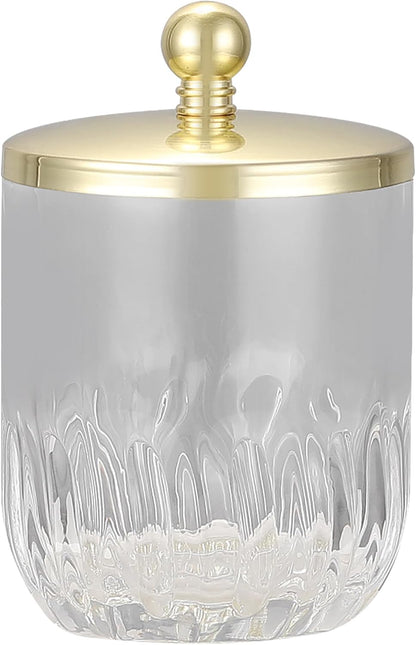 Glass Jar with Metal Lid for Bathroom Organization, Clear Apothecary Jar for Cotton Balls, Q Tips, and Small Accessories, Stylish Bathroom Storage Container Gold