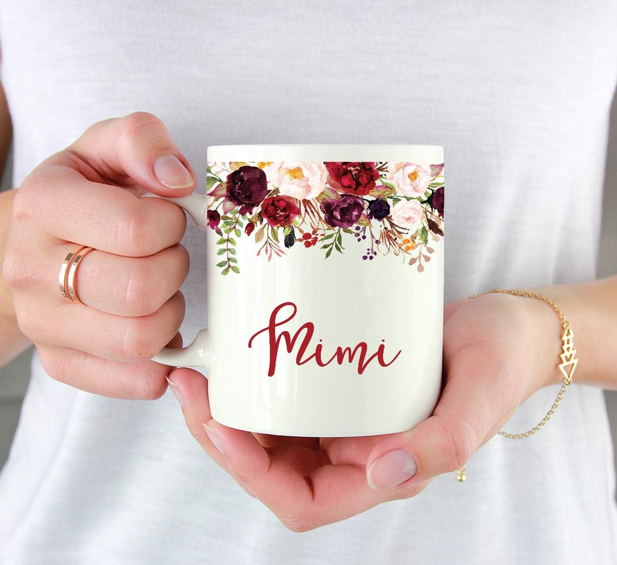 Andaz Press 11oz. Mother's Day Ceramic Coffee Tea Mug Gift, Fall Autumn Marsala Burgundy Flowers Roses Florals, Mimi, 1-Pack, Includes Gift Box, Birthday Christmas Gift Ideas