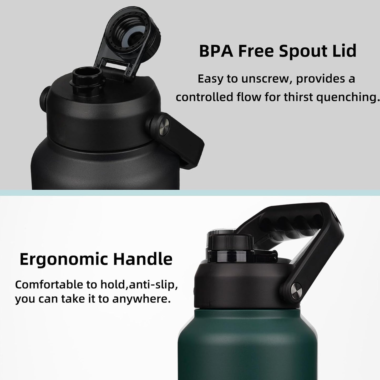 BJPKPK 87oz Insulated Water Bottle, Dishwasher Safe 2/3 Gallon Water Bottle with Ergonomic Handle, BPA Free Leak Proof Water Jug, Stainless Steel Metal Water Bottle with Anti-slip Bottom,Marshmallow