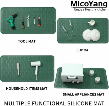 Silicone Dish Drying Mat for Multiple Usage,Easy clean,Eco-friendly,Heat-resistant Silicone Mat for Kitchen Counter or Sink,Refrigerator or Drawer Liner Green 5XL 36inches x 18inches