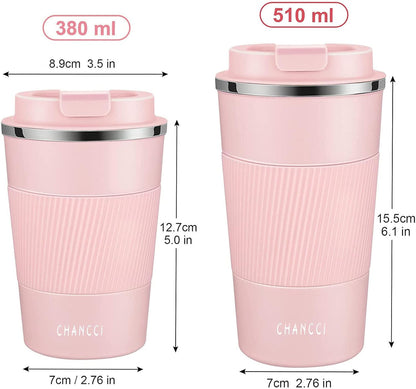 Travel Coffee Mug Spill Proof Leakproof 16 oz Insulated Coffee Mug with Screw Lid, Stainless Steel Vacuum Tumbler Reusable Thermal Coffee Cup to go for Hot and Cold Drinks -510ml,Pink