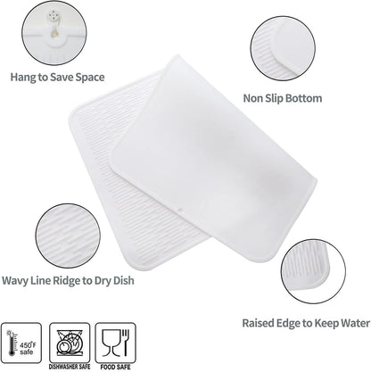 Silicone Dish Drying Mat for Multiple Usage,Easy clean,Eco-friendly,Heat-resistant Silicone Mat for Kitchen Counter or Sink,Refrigerator or Drawer Liner White 4XL 32 inches x 18 inches