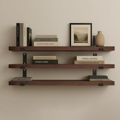 CONSDAN Floating Shelves for Wall Mounted Book Shelf Hanging Shelves Floating Bookshelf for Bedroom, Bathroom, Living Room, Kitchen USA Grown Solid Hardwood, Dark Maple 30x7.5x1.5 in (Set of 3)