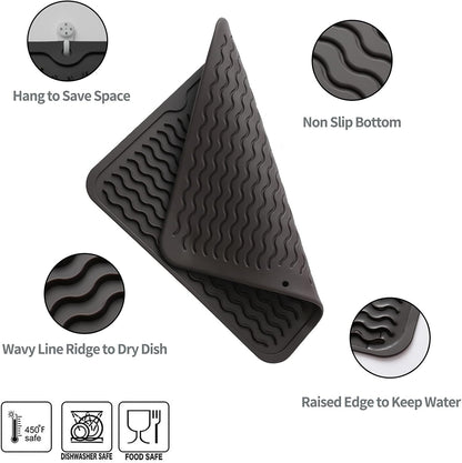 Silicone Dish Drying Mat for Multiple Usage,Easy clean,Eco-friendly,Heat-resistant Silicone Mat for Kitchen Counter or Sink,Refrigerator or Drawer liner Coffee M 12 inches x 12 inches