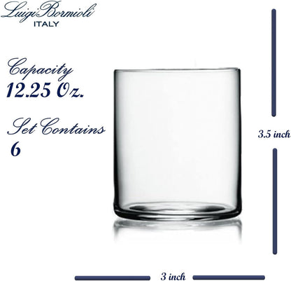Luigi Bormioli Top Class 12.25 oz Double Old Fashioned Glasses - Set of 6 Elegant Italian-Made Drinkware with Simple Lines Durable Glassware for Whiskey Cocktails, Water, Juice - Great for Gifting