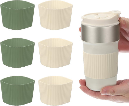uxcell 6Pack Coffee Cup Sleeves, Reusable Silicone Heat Resistant Cup Protective Sleeve Nonslip Mug Protector Cover for Home Travel Coffee Mug Glasses Water Bottle Boots, Green/White