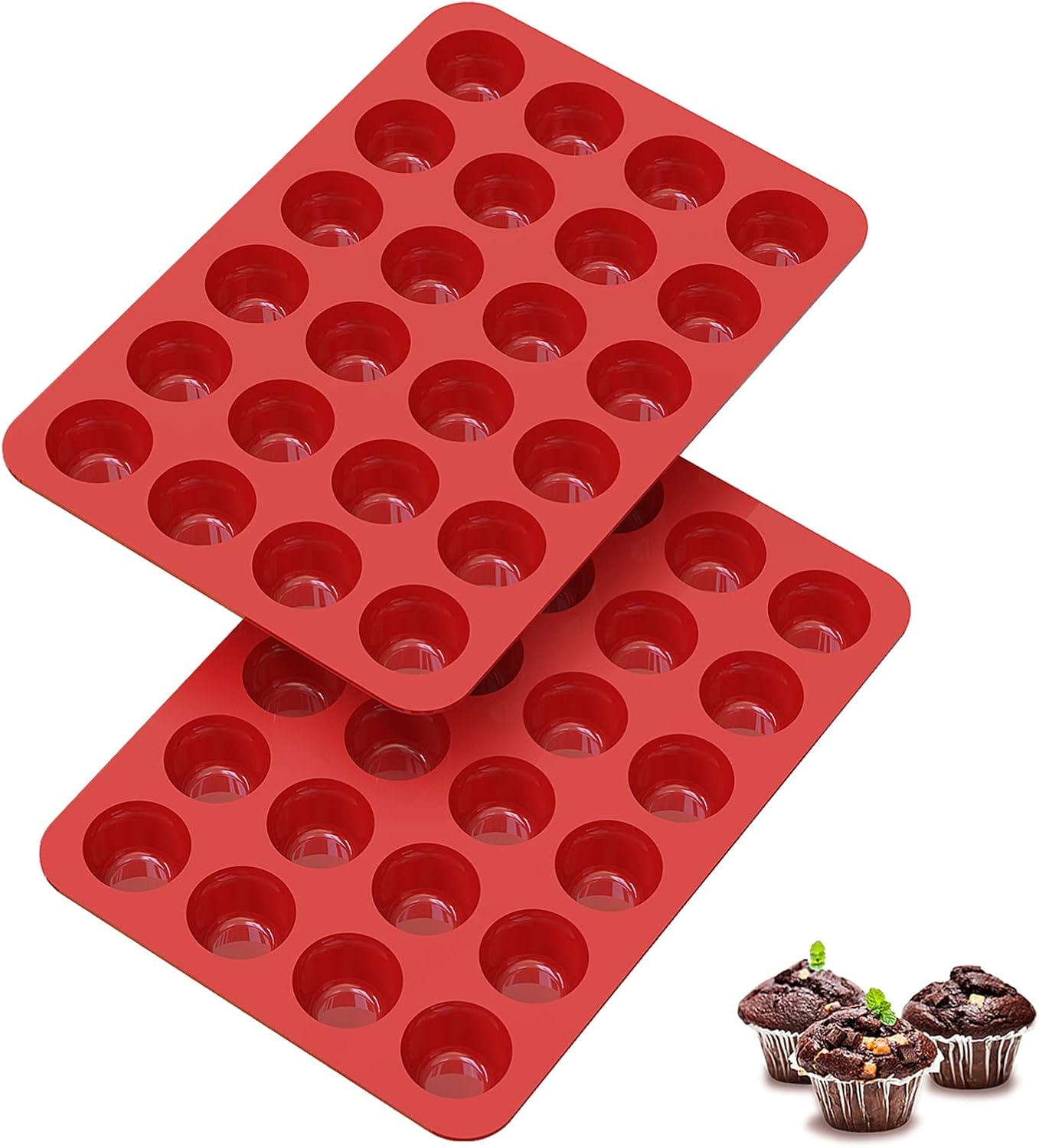 SILIVO 2-inch Deep Mini Muffin Pans Nonstick 24 Cup (2 Pack) - Mini Cupcake Pans - Silicone Muffin Tins for Muffins, Cupcakes and Egg Bites