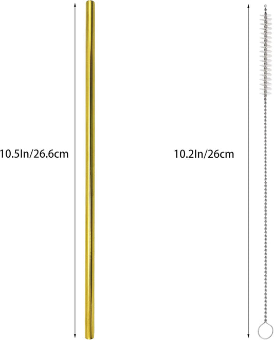 10 Pcs Stainless Steel Straws, Reusable Drinking Straws, Straight Metal Straw Sets with 2 Pcs Cleaning Brushes (10.5 Inch, Gold)