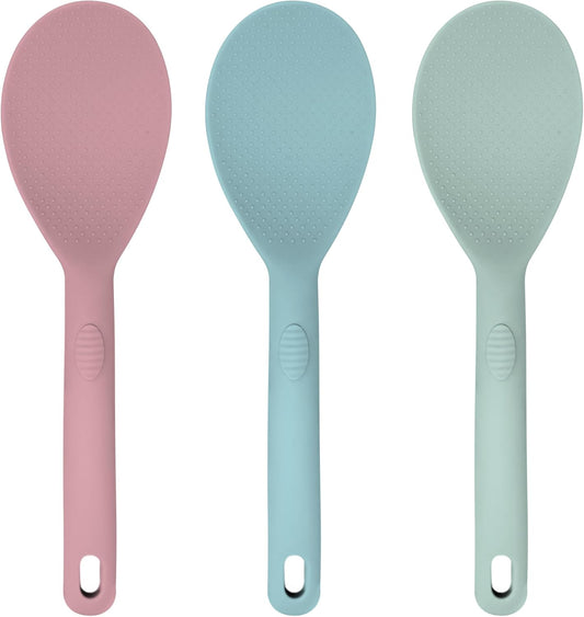 3 Pcs Colorful Silicone Rice Paddle, Heat Resistant Non-Stick Rice Spoon Spatula with Comfortable Handle for Cooking and Serving Mashed Potatoes, Scrambled Eggs, Sticky Bread Pudding