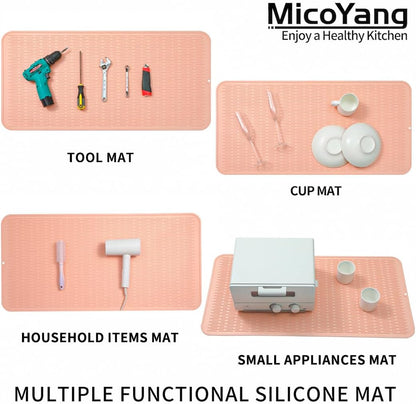 Silicone Dish Drying Mat for Multiple Usage,Easy clean,Eco-friendly,Heat-resistant Silicone Mat for Kitchen Counter or Sink,Refrigerator or Drawer Liner Pink 5XL 36inches x 18inches