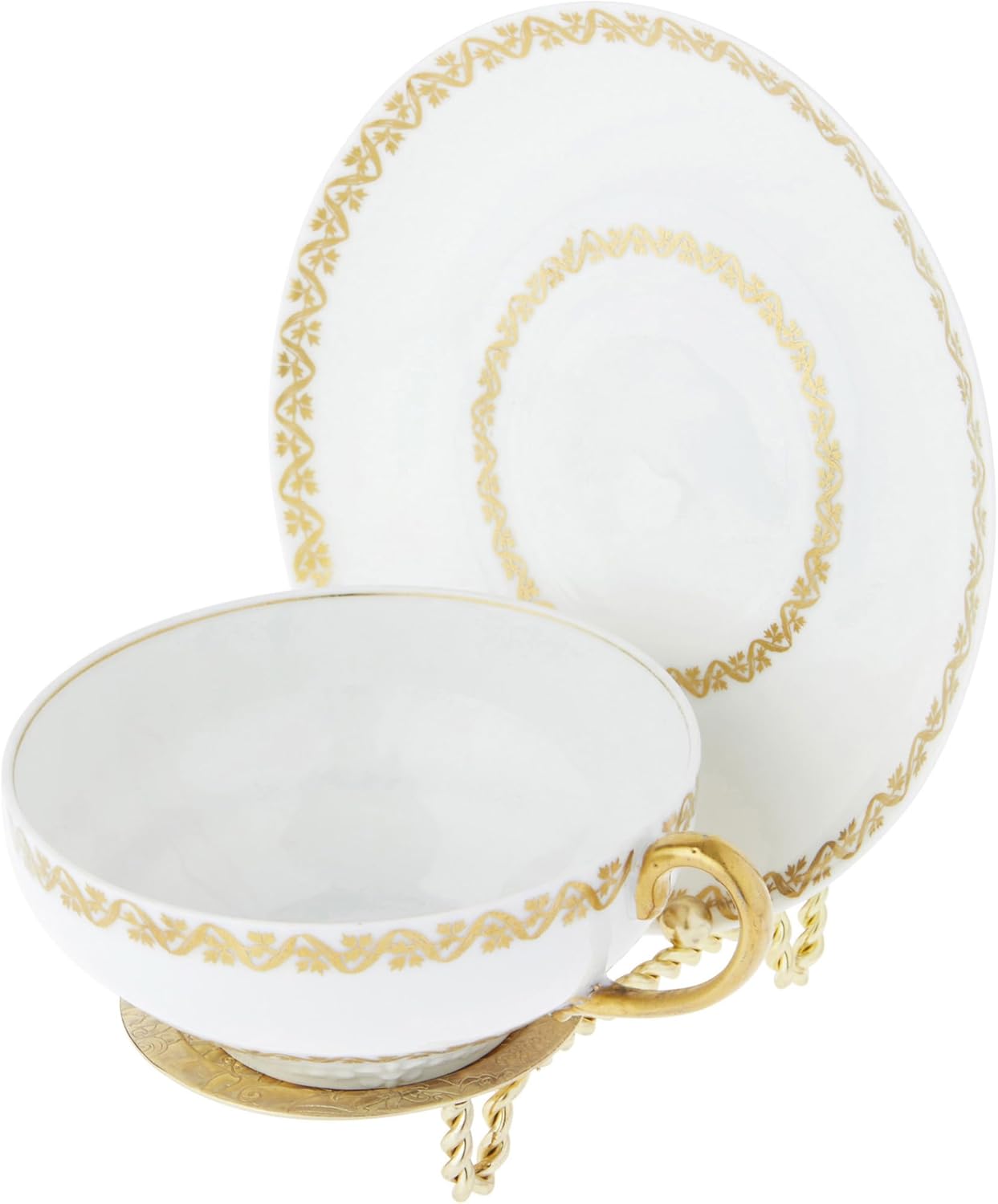 Bard's Ornate Twisted Shiny Gold-toned Cup and Saucer Stand, 3" H x 2.75" W x 4" D