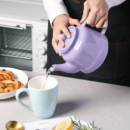 Sweejar 35 oz Porcelain Tea Pot, Teapot with Removable 18/8 Stainless Steel Infuser, Microwave & Dishwasher Safe Tea Maker, Tea Infuser Pots for Blooming loose Leaf Tea,Chrismas Women Gift(Purple)