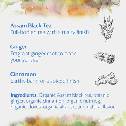 Grace Farms Organic Classic Chai Black Tea, 50 Sachet Pouch | Ginger & Spices | Fairtrade & Kosher |Gives Back 100% of Profits