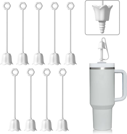 9Pcs Silicone Straw Covers for Stanley Yeti Tumbler Cup, Reusable Drinking Straw Cap Easy to Clean, Dust-Proof Flower Straw Topper Compatible for 6-10m/0.23-0.4inch Straws(White)