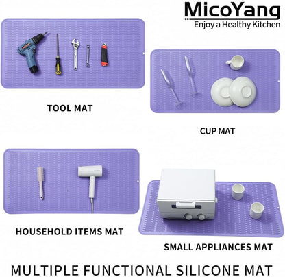 Silicone Dish Drying Mat for Multiple Usage,Easy clean,Eco-friendly,Heat-resistant Silicone Mat for Kitchen Counter or Sink,Refrigerator or Drawer Liner Light Purple 5XL 36inches x 18inches