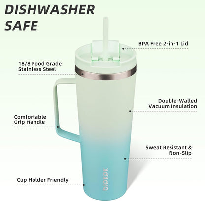 BJPKPK Insulated Tumbler with Handle, 26oz Insulated Tumblers with Lid and Straw, Stainless Steel Metal Water Bottles, Coffee Travel Mugs, Cups, Mint
