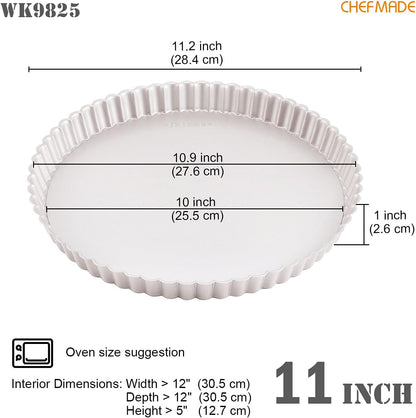 CHEFMADE 11-Inch Round Tart Pan with Removable Loose Bottom, Non-Stick Carbon Steel Quiche Pan for Oven Baking (Champagne Gold)