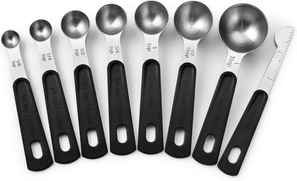 Spring Chef Stainless Steel Magnetic Measuring Spoons Set of 8 with Leveler, Round Metal Teaspoon & Tablespoon Measuring Spoons - Kitchen Gadgets For Baking and Cooking