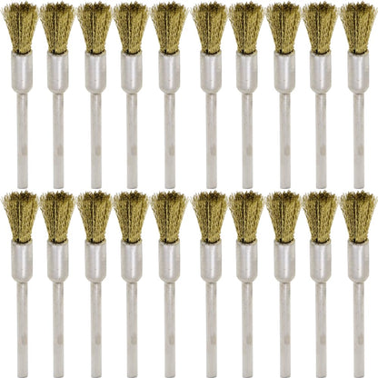 20PCS Brass Wire Brushes - Metal Rust Removal, Cleaning, and Polishing - 6mm Diameter, 1/8″ (3mm) Shaft - Removes Burrs, Dust, and Oxide Layer - Handles Rough Surfaces - Rotary Tool Accessories