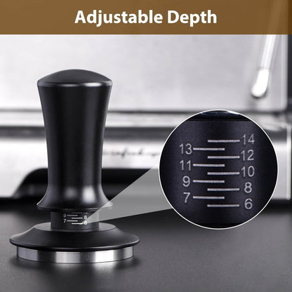 53mm Espresso Tamper, Coffee Tamper for Espresso Machine, Espresso Tamp with Spring Loaded Tamper, Depth-adjustable Espresso Hand Tampers 53mm