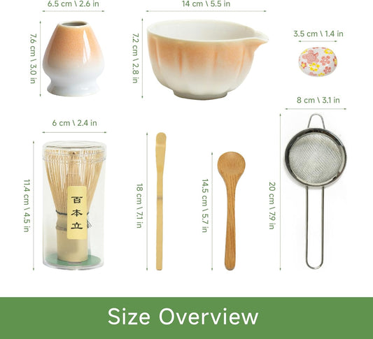 Matcha Whisk Set – 7 Pcs Japanese Tea Set with Bowl, Bamboo Whisk, Scoop, Holder, Sifter – Traditional Matcha Kit for Ceremony, Gift for Matcha Lovers