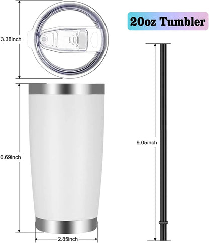 VEGOND 20oz Tumbler with Lid and Straw Stainless Steel Tumbler Cup Bulk Vacuum Insulated Double Wall Travel Coffee Mug Powder Coated Coffee Cup(White 12 Pack