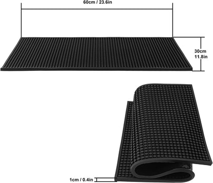 4 Pack 12 x 24 Inch Black Coffee Bar Mats, Rubber Bar Mat, Anti-Slip Bar Spill Mat for Countertop, Bartending, Kitchen, Dining Table