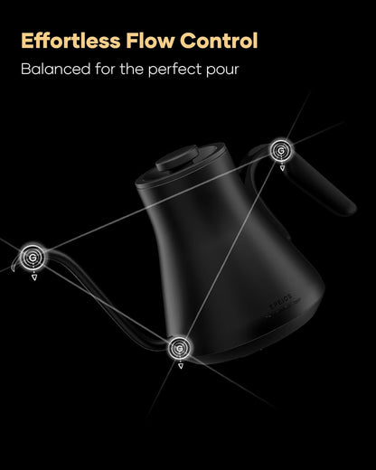 Cocinare FLOW B9 Gooseneck Electric Kettle, Precise Temperature Control for Pour-Over Coffee & Tea Brewing, Stainless Steel Interior, Rapid Heating for Boiling Water, 1500W/0.9L Matte Black