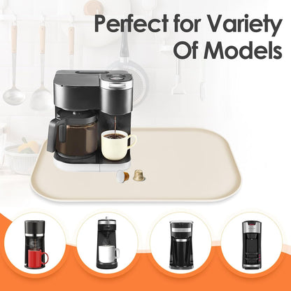 Silicone Coffee Maker Mat with Lip, 24'' x 16'' Heavy Duty Coffee Maker Mat for Countertops, Coffee Tray Fit Under Coffee Machine Appliance Automatic Machines Espresso Accessory, Beige