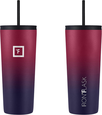IRON °FLASK Classic Tumbler - Vacuum Insulated Stainless Steel Water Bottle, Double Walled, Drinking Cup, Insulated Travel Mug (Dark Rainbow, 24 oz Solid Lid)