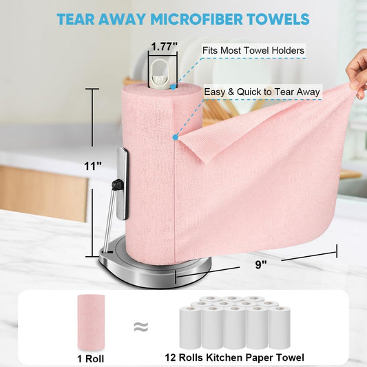 AIDEA Microfiber Cleaning Cloth 330 Sheets 6 Roll, Pink, Microfiber Towels for Cars, Shop Rags Washable,Cleaning Rags Reusable Paper Towels for Automotive, Mechanic, Workshops, House,11×9"