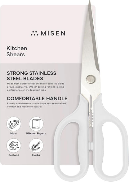 Misen Heavy Duty Kitchen Shears - Comfortable Ambidextrous Scissors for Meat, Poultry, Herbs & More - Easy to Clean - German Stainless Steel - Large | White