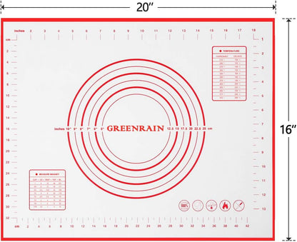 Silicone Pastry Mat Non Stick Extra Thick Baking Mat with Measurement Fondant Mat, Counter Mat, Dough Rolling Mat, Oven Liner, Pie Crust Mat (16''(W)*20''(L))