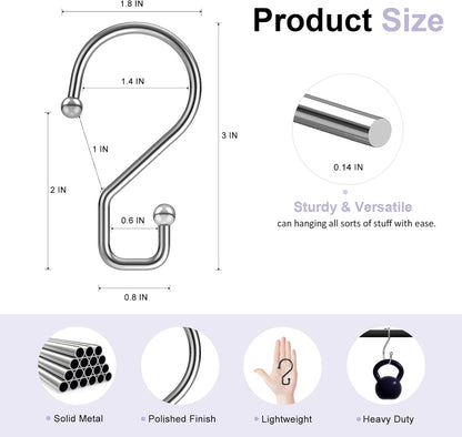 S Hooks, Small Metal S Hanging Hooks with 2 Shapes, Reversible, Heavy Duty, 3 Inch, Silver, 12 Pcs