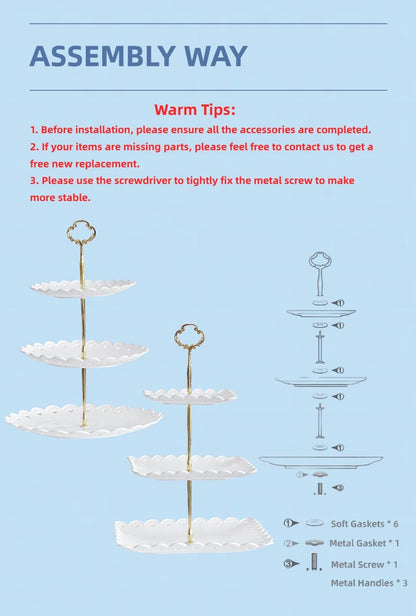 RAUVOLFIA 2 Pack of Plastic Round & Square Dessert Cupcake Stand, 3 Tier Cup Cake Holder Tower for Tea Party/Birthday/Wedding, Plastic Tiered Serving Tray (White)