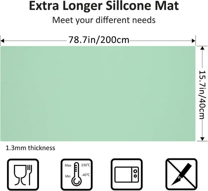 Silicone Mats for Kitchen Counter, Nonslip Silicone Mats for Crafts Countertop Protector Heat Resistant Mat (Light Green, 78.7"L x 15.7"W)