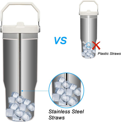 Metal Straws Reusable for Stanley Iceflow Flip 30oz Tumbler,6 Pack Replacement Stainless Steel Straws with 2PCS Straw Cleaner Brush for Stanley Accessories (Stainless Steel, for Stanley Iceflow 30oz)