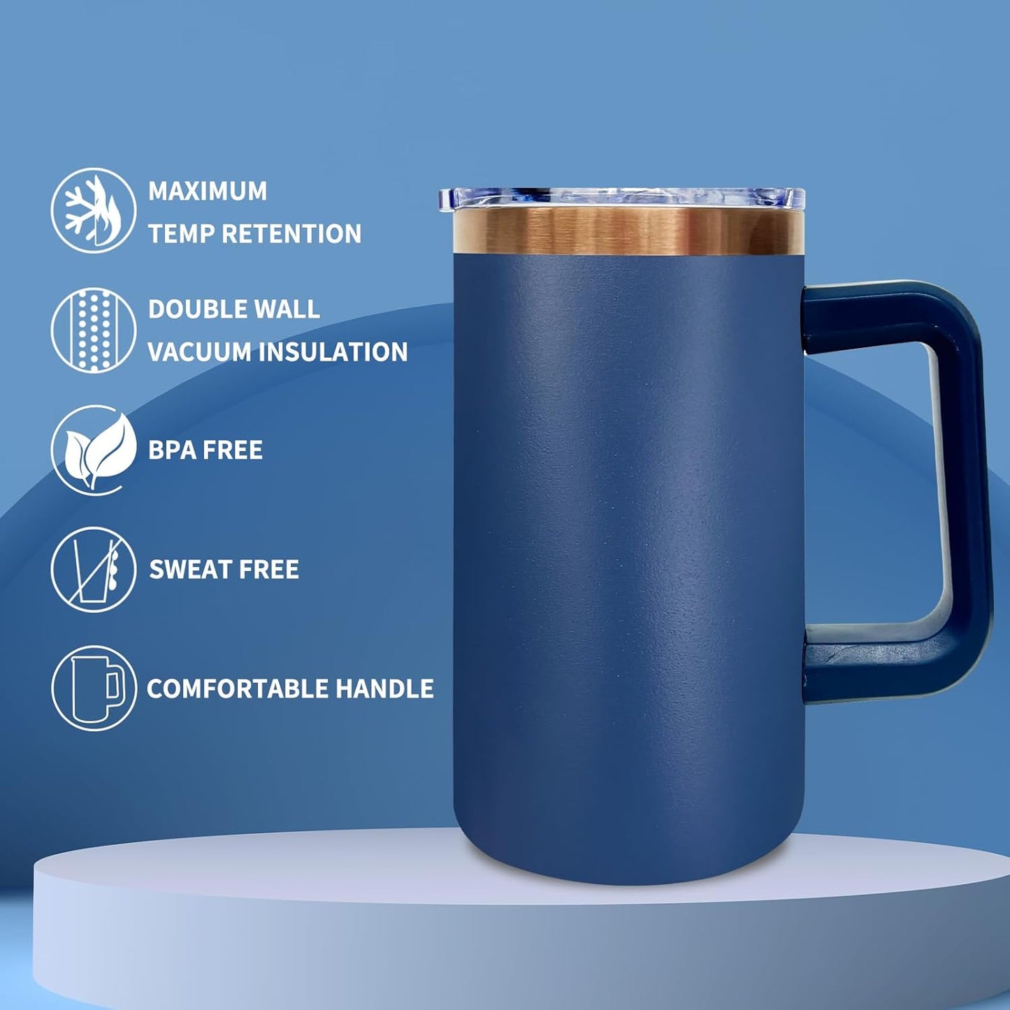 20 oz Insulated Coffee Mug with Lid, 8 Pack Stainless Steel Coffee Tumbler Bulk, Double Wall Vacuum Travel Mug with Handle, Leakproof Powder Coated Coffee Cups for Hot and Cold Drinks (Mixed,8 pack)