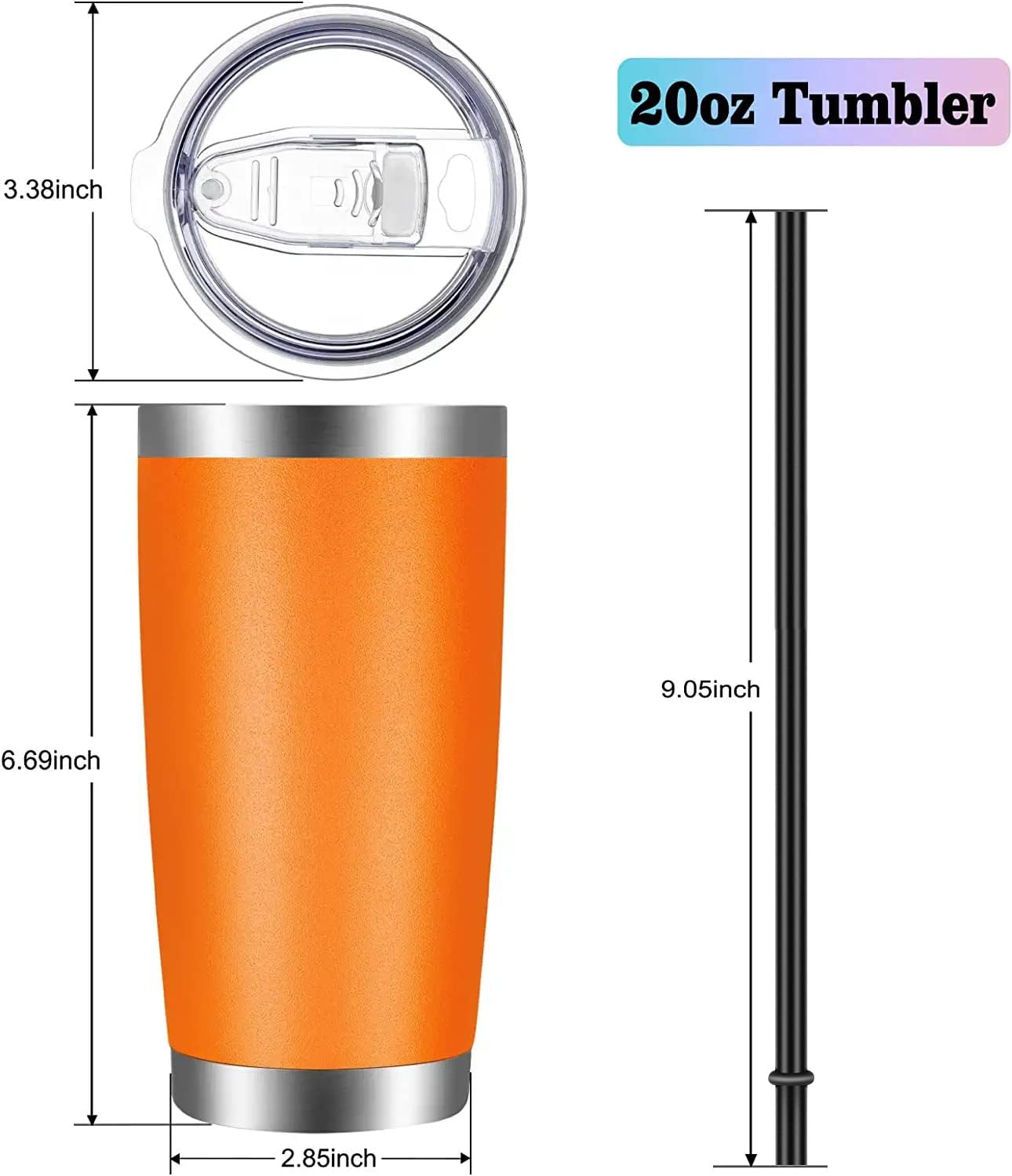 VEGOND 20oz Tumbler with Lid and Straw Stainless Steel Tumbler Cup Bulk Vacuum Insulated Double Wall Travel Coffee Mug Powder Coated Coffee Cup(Orange 12 Pack)